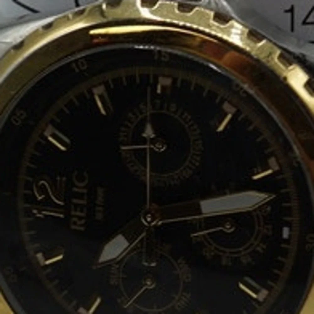 Relic Mens Two Tone Silver Gold Watch Black Dial Multi Function‎ Day Date 43mm
